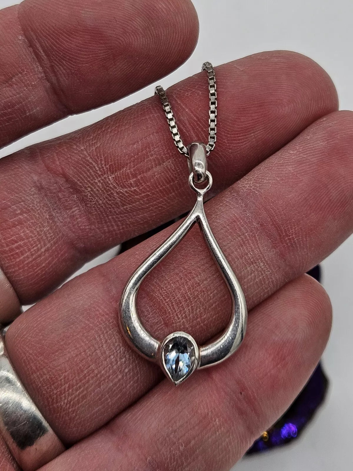 Silver 925 Traditional Scottish Flourish Necklace Pendant with Blue Topaz.