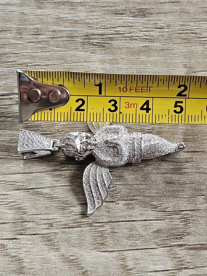 925 Sterling Silver Winged Angel, Cherub, Praying Hands Pendant. New