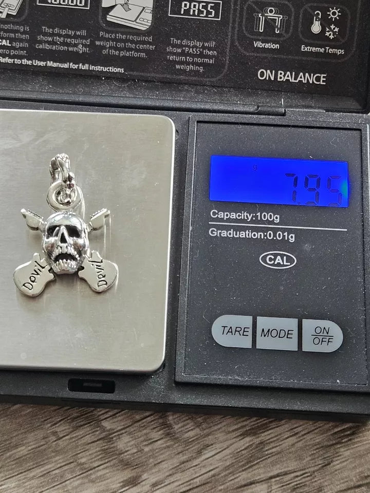 Sterling Silver 925 Guitar Devil Skull Pendant, Brand New Stock! Gothic.