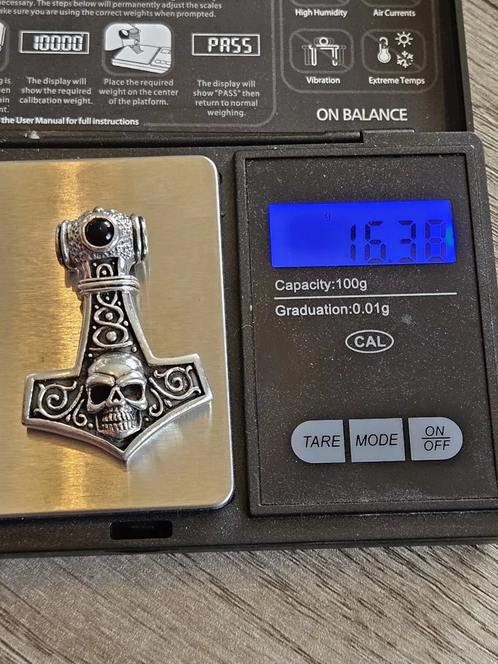 Thors Hammer Skull Onyx Pendant 925 Sterling silver Mjolnir Biker Celtic.