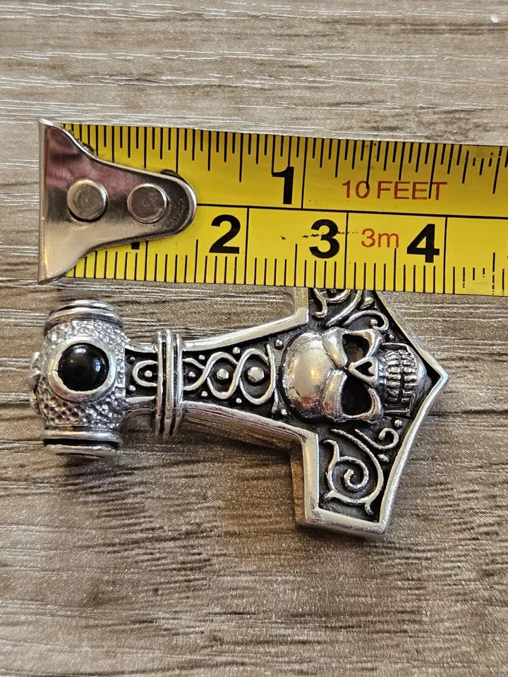 Thors Hammer Skull Onyx Pendant 925 Sterling silver Mjolnir Biker Celtic.