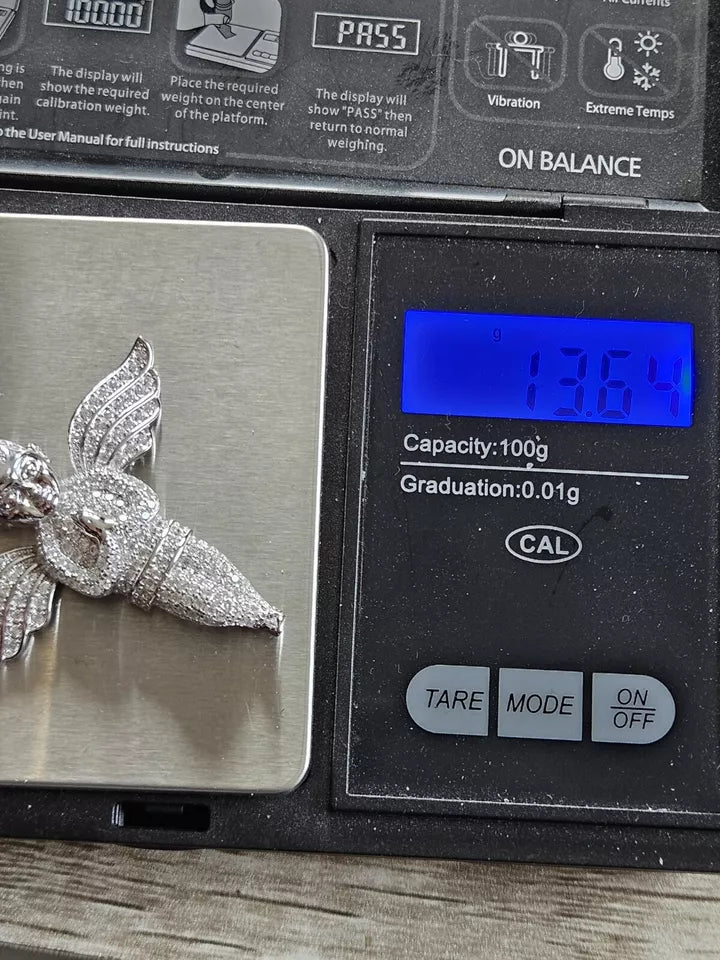 925 Sterling Silver Winged Angel, Cherub, Praying Hands Pendant. New