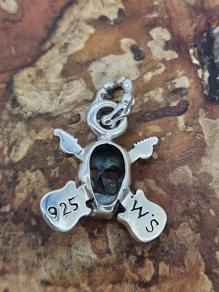 Sterling Silver 925 Guitar Devil Skull Pendant, Brand New Stock! Gothic.