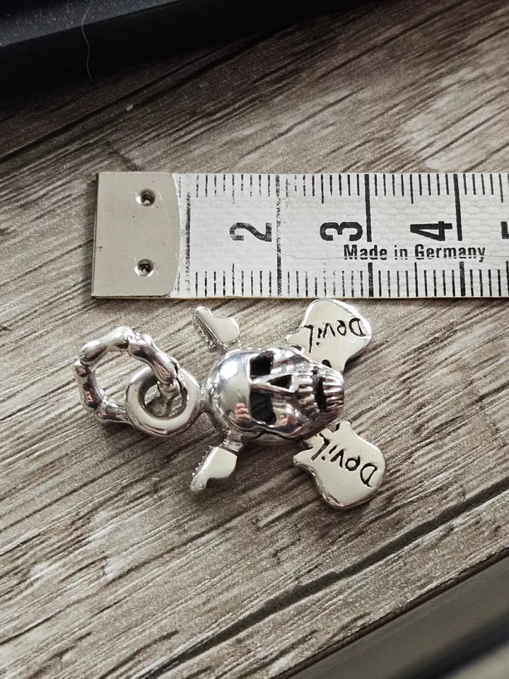 Sterling Silver 925 Guitar Devil Skull Pendant, Brand New Stock! Gothic.