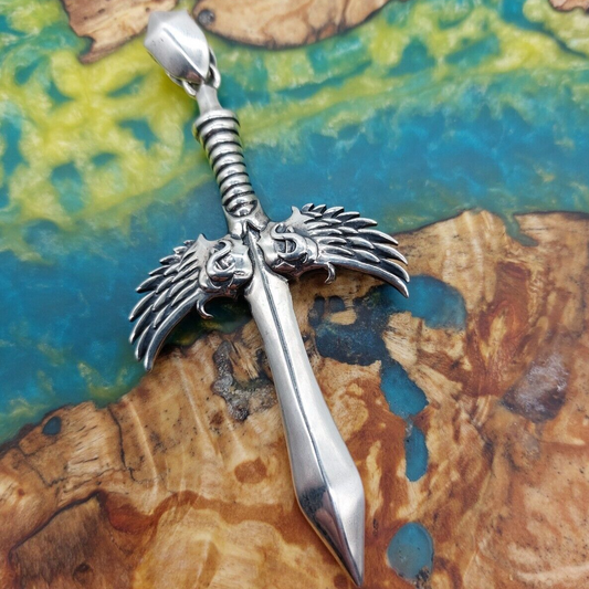 HUGE SOLID SILVER 925 SWORD OF GABRIEL PENDANT - OZ ABSTRACT, JAPANESE IMPORT