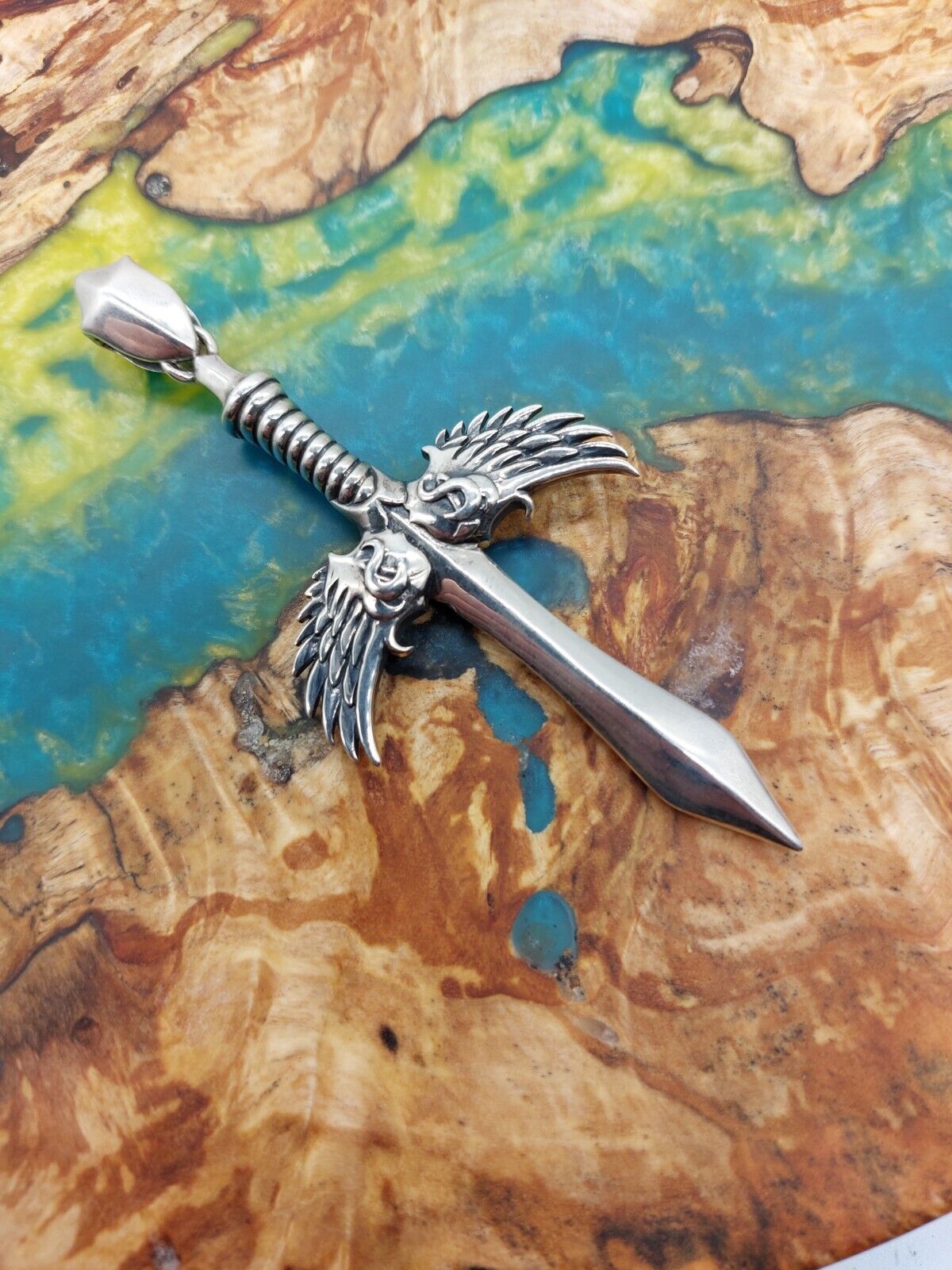 HUGE SOLID SILVER 925 SWORD OF GABRIEL PENDANT - OZ ABSTRACT, JAPANESE IMPORT