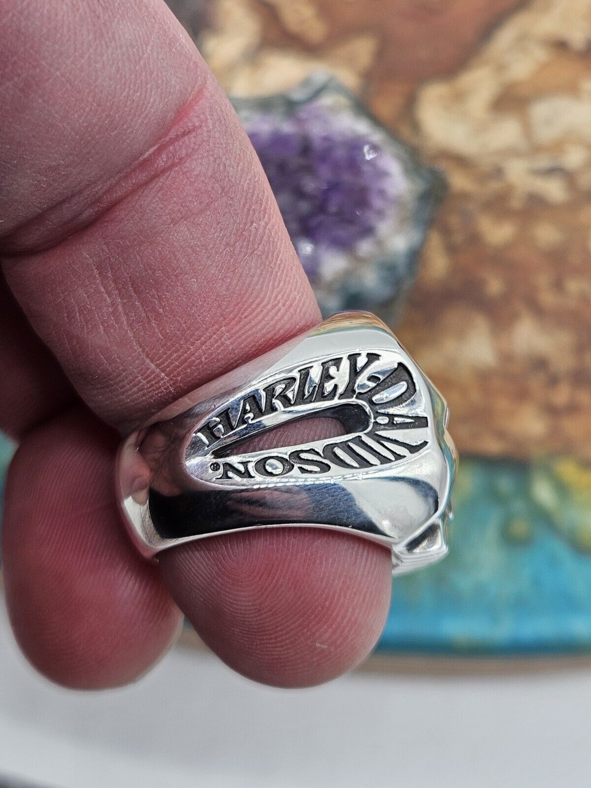 HARLEY-DAVIDSON® BY THIERRY MARTINO Sterling Silver 925 Skull Ring . Size S