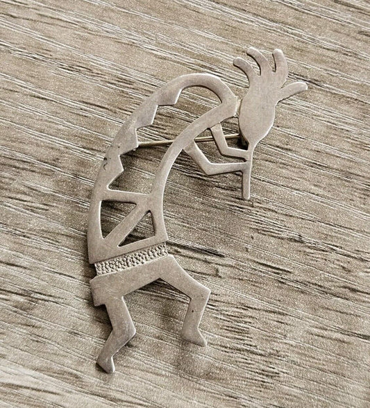 STERLING SILVER 925 Kokopelli Fertility Deity Brooch, Badge.