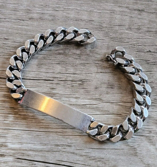 Solid 925 Sterling Silver ID Tag Identity Bracelet Heavy 61g, 8 Inches.