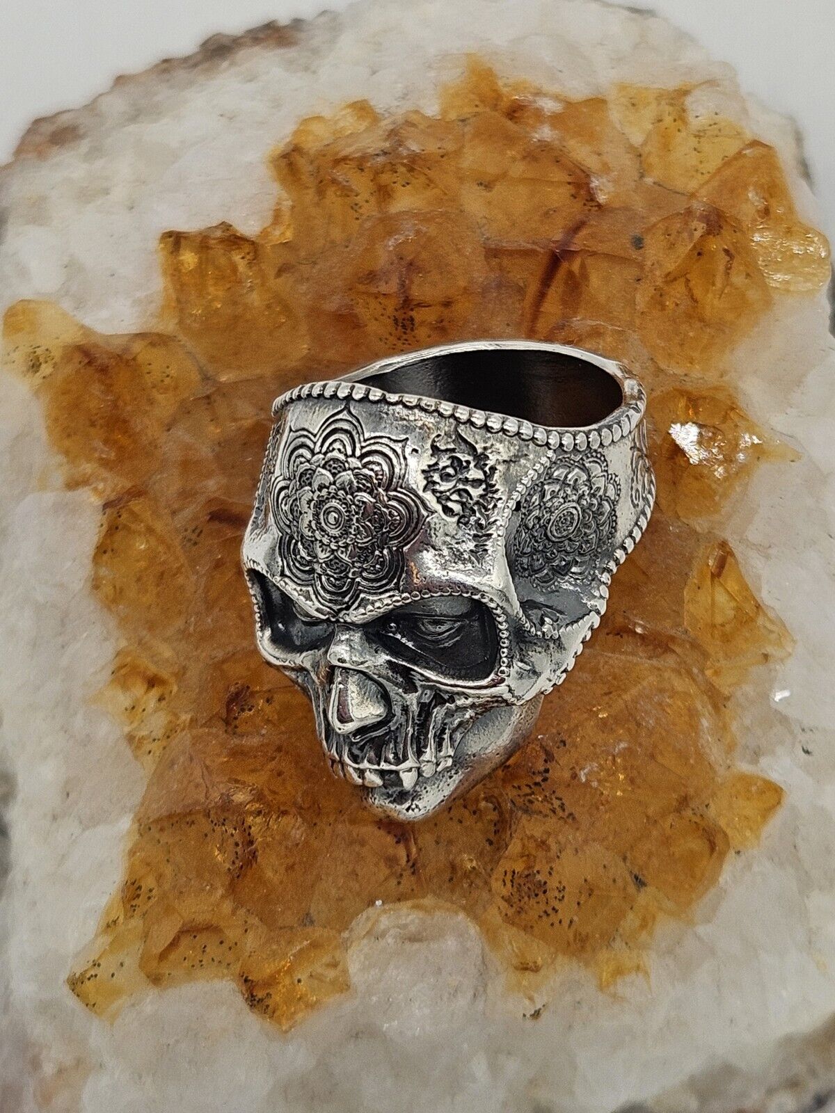 Half Face Mask Skull ring, sterling silver 925. Size U, NEW. Heavy