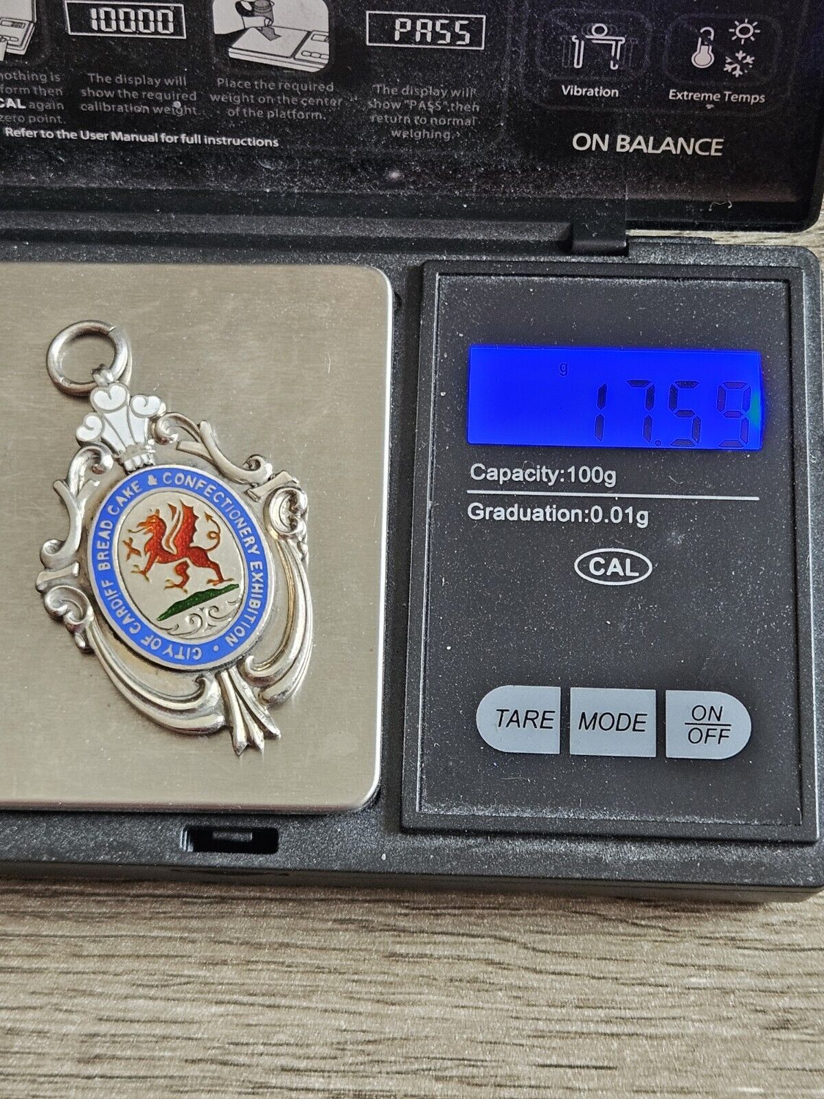 CARDIFF BAKERS EXHIBITION HALLMARKED SOLID SILVER 925 FOB MEDAL, WELSH DRAGON