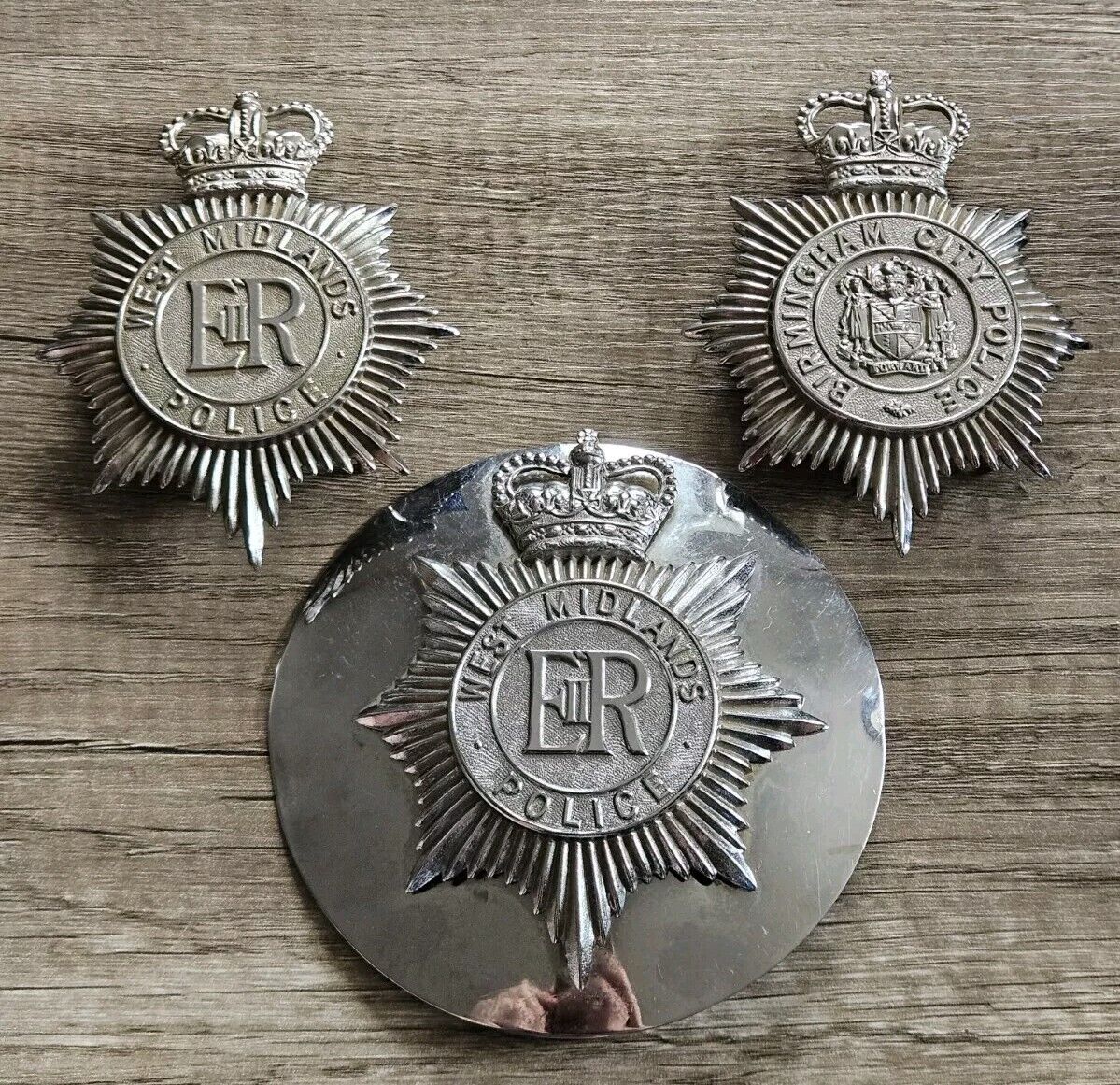 3x West Midlands And Birmingham Police Helmet Plate Obsolete. Plates, Badges.