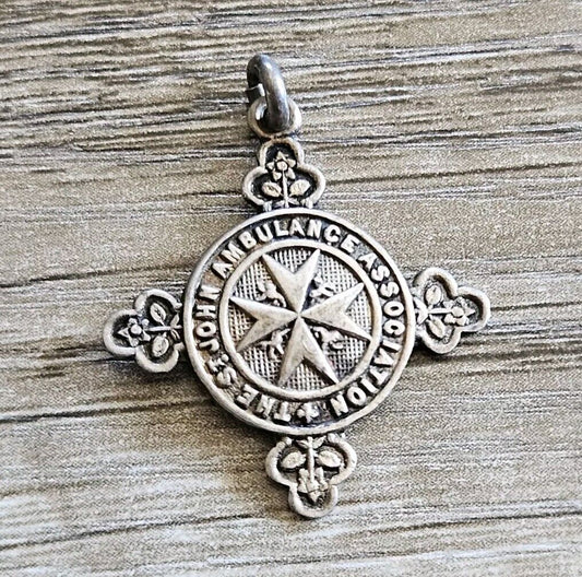Antique Albert Watch Chain Medal St Johns Ambulance 1940 HM Sterling Silver 4.1g