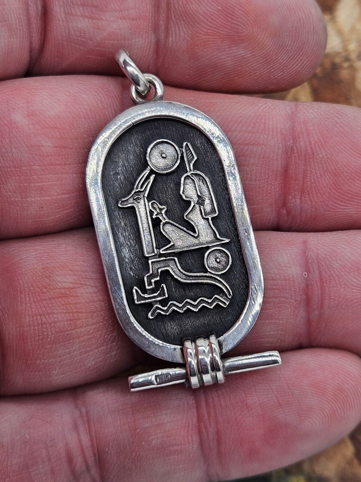 Egyptian Hieroglyphs Gift Pendent Solid Silver Vintage Jewellery