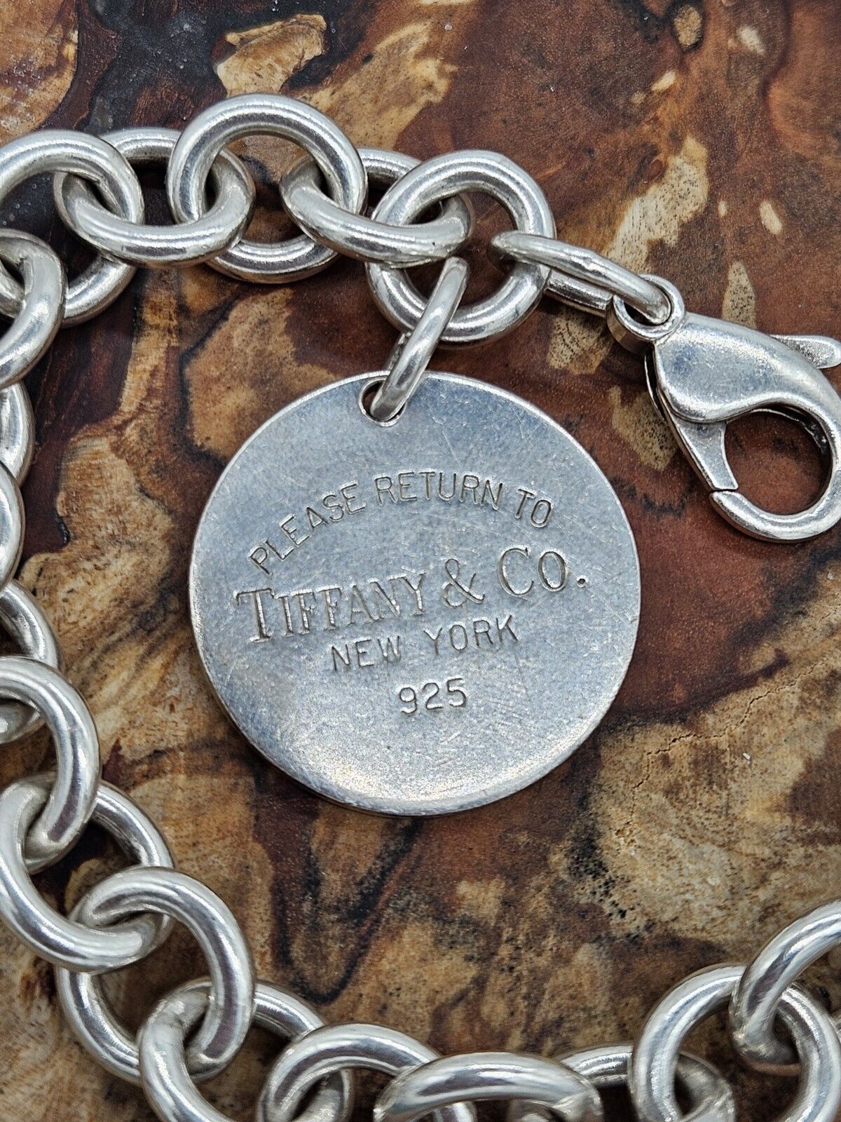 Authentic Tiffany & Co Round Tag Chain Link Bracelet 19cm. Silver 925