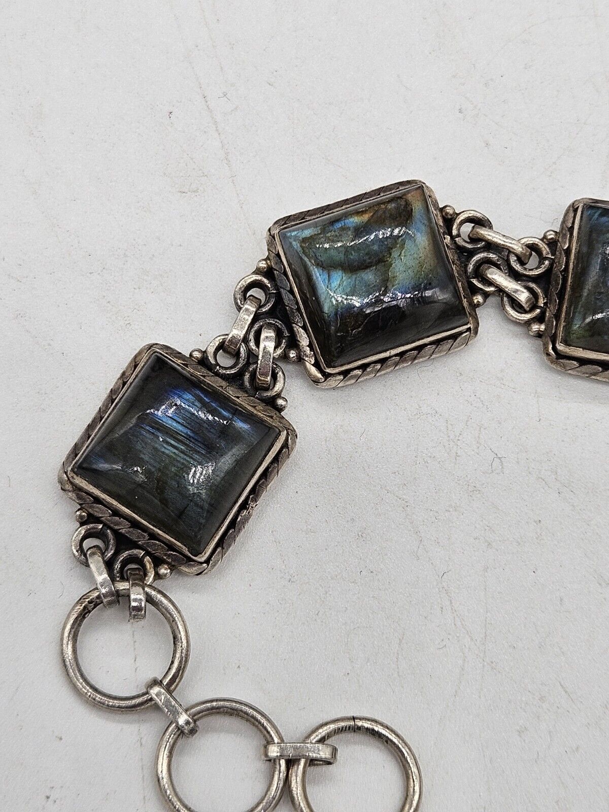 Heavy Sterling Silver 925 labradorite Bracelet - 20cm Long. 35 Grams.