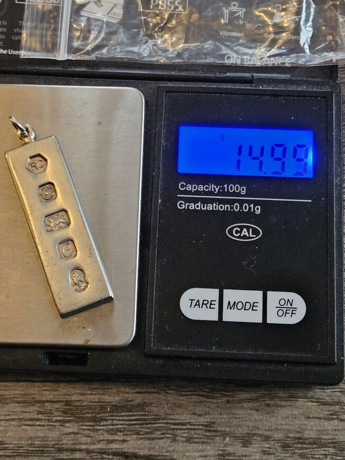 Vintage Solid Sterling Silver 925 Ingot Pendant. 14.9g, Sheffield 1977
