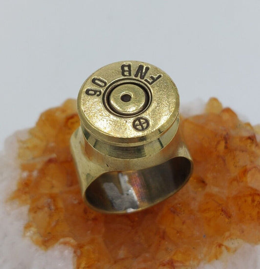 Brass Bullet / Shell Ring. Made From A Real Bullet! Uk Size Z+5, FNB Round.