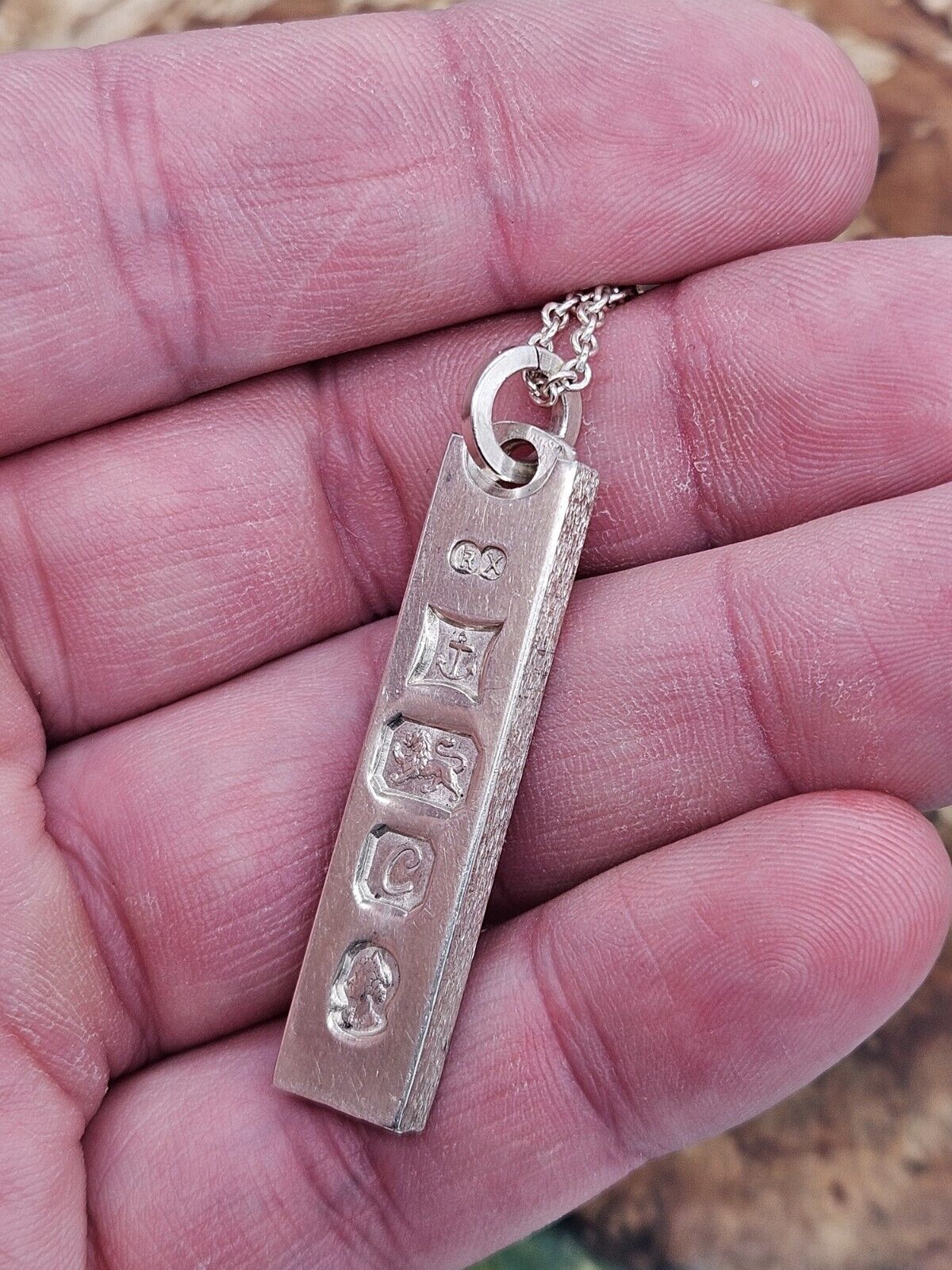 VINTAGE SOLID SILVER 925 BULLION INGOT PENDANT NECKLACE 21.2g, 24" Chain.