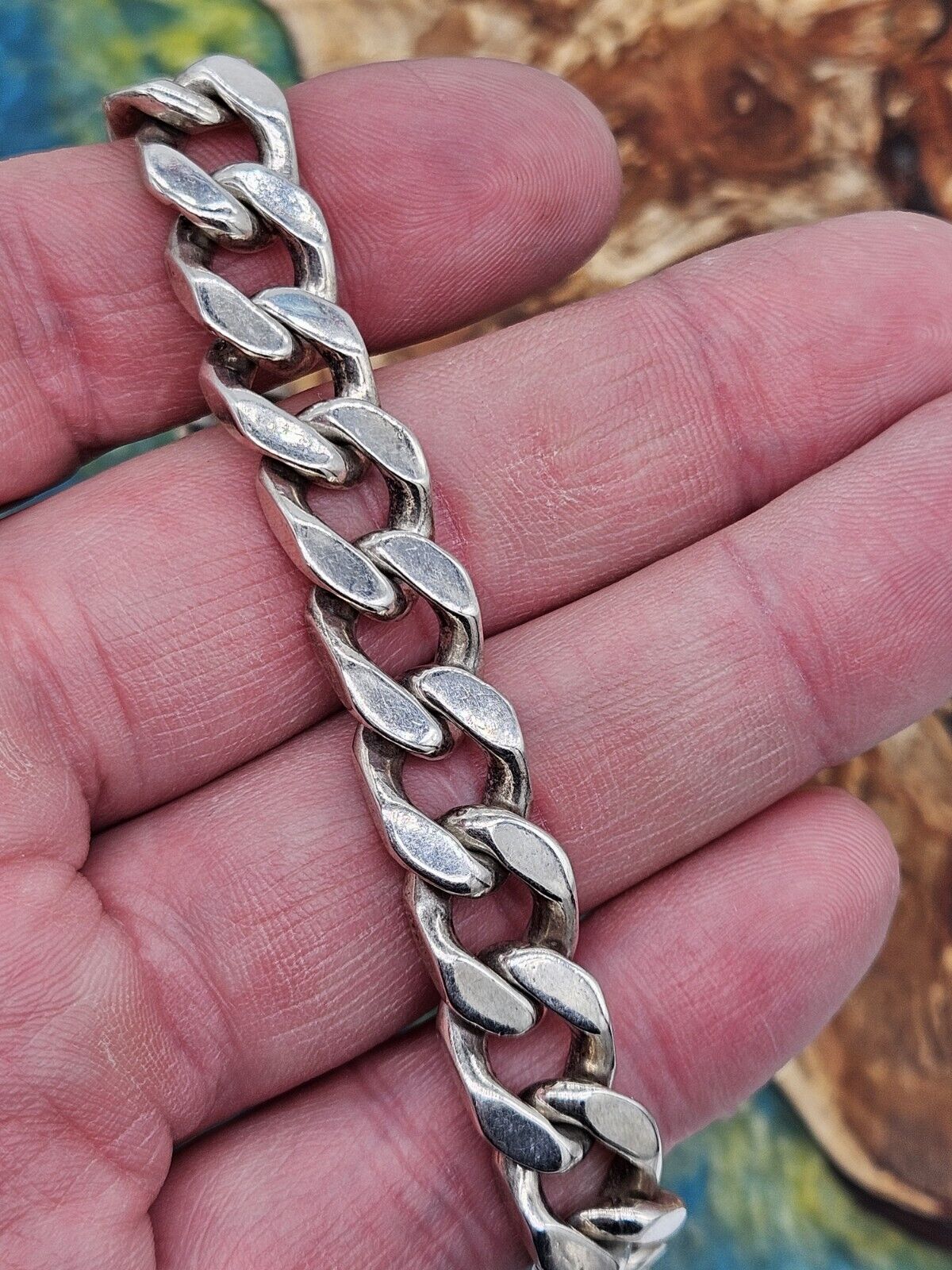 Solid Sterling Silver 925 Curb Link Chain Bracelet Heavy 65g Hallmarked, 24.8cm