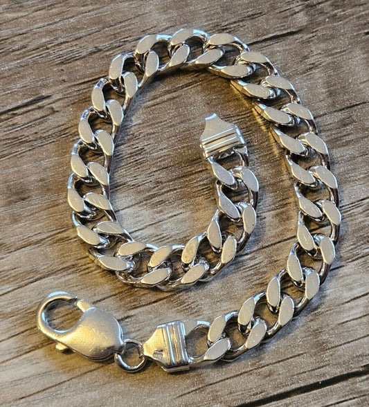 Solid Sterling Silver 925 Curb Bracelet, Hallmarked, 22.5cm Long.