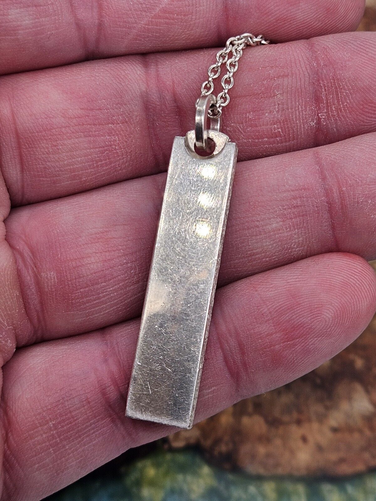VINTAGE SOLID SILVER 925 BULLION INGOT PENDANT NECKLACE 21.2g, 24" Chain.