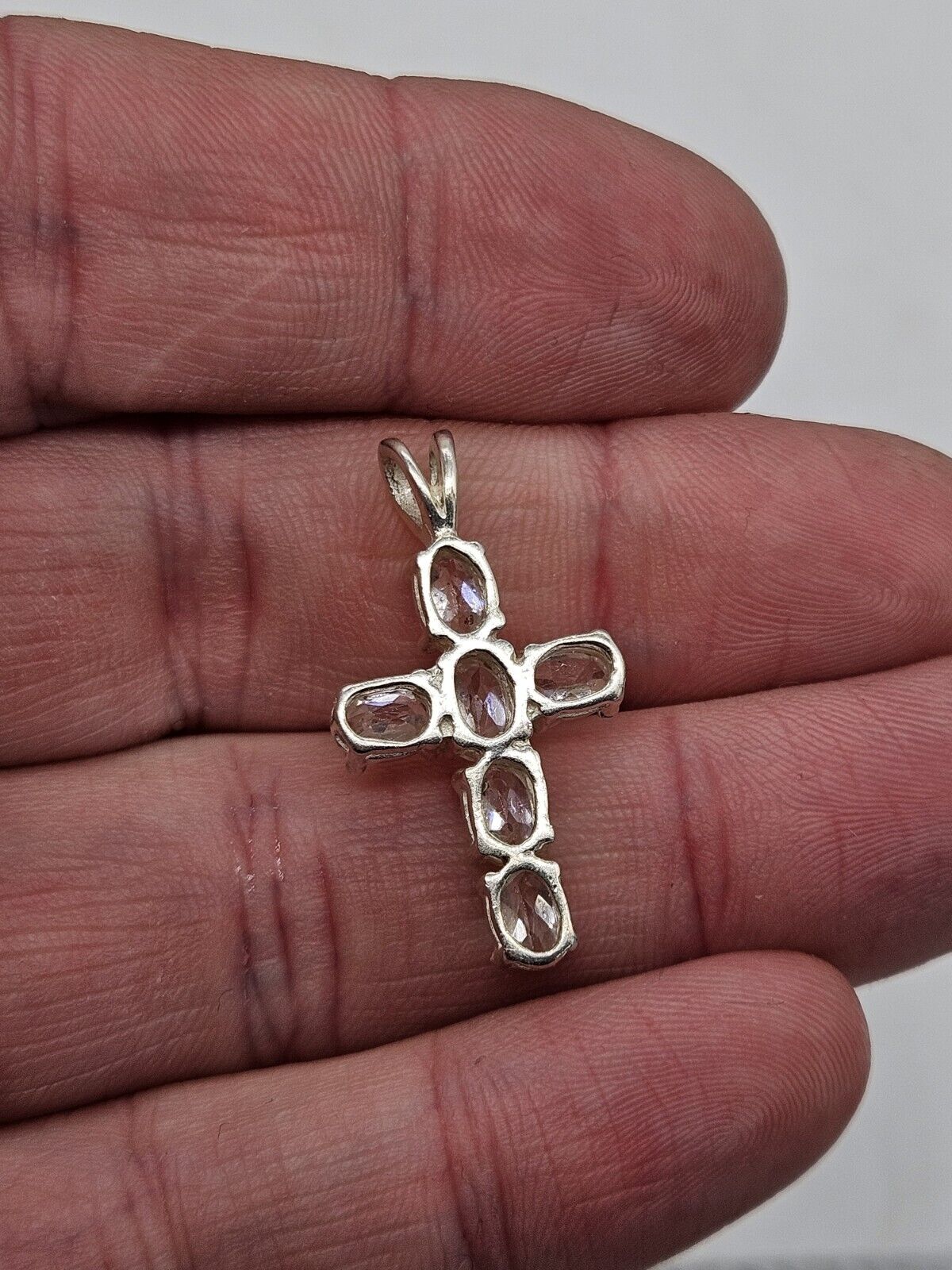 925 Silver Oval Cubic Zirconia Cross Pendant. 3cm