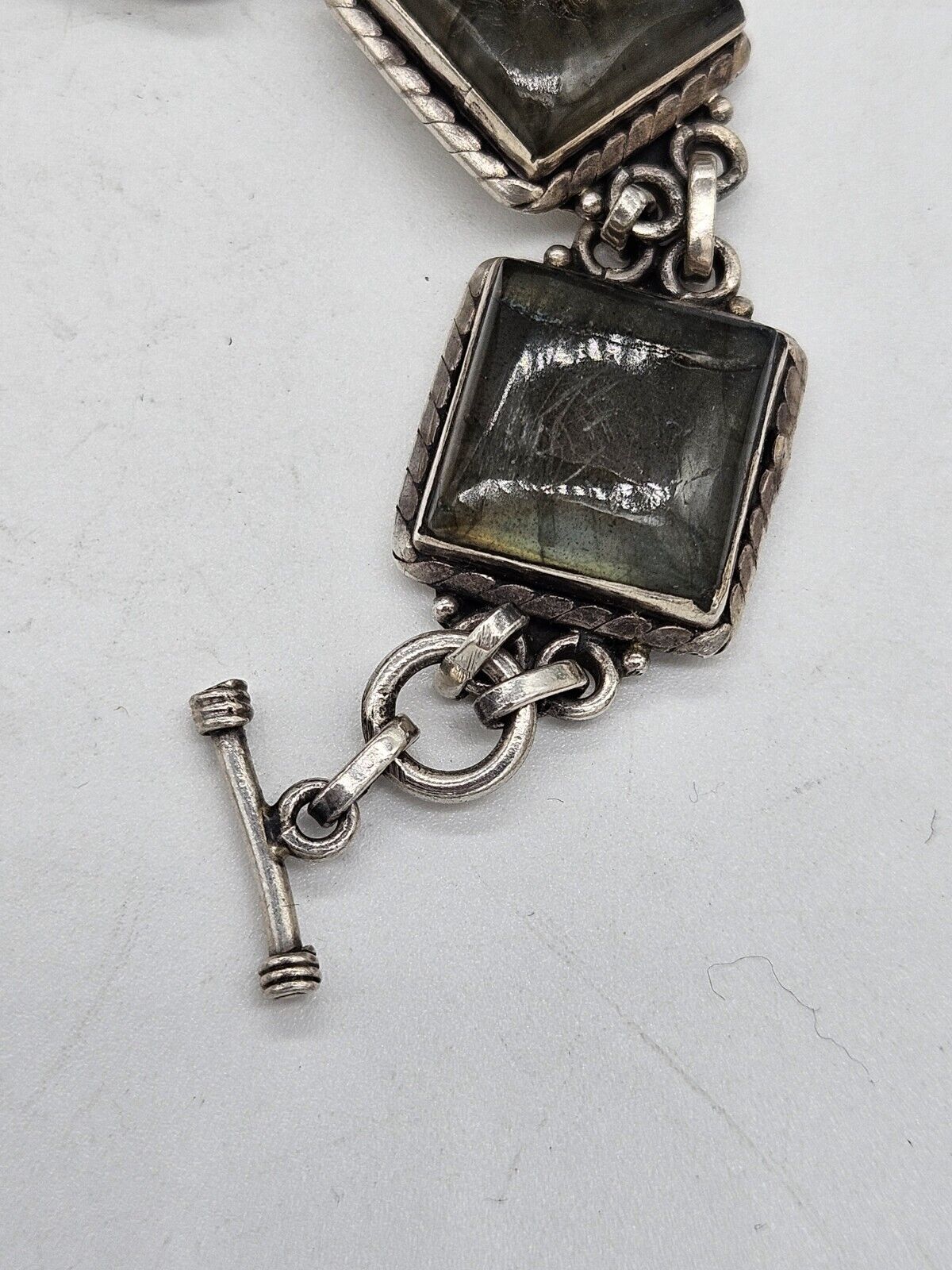 Heavy Sterling Silver 925 labradorite Bracelet - 20cm Long. 35 Grams.