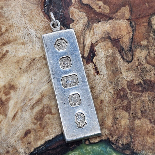 Vintage Solid Sterling Silver 925 Ingot Pendant. 14.9g, Sheffield 1977