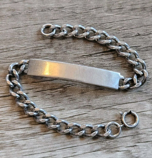 Solid 925 Sterling Silver ID Tag Identity Bracelet. 24.2g, 8 Inches.
