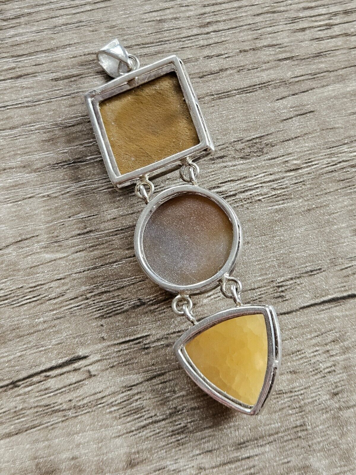 Sterling Silver 925 Pendant With Large Stones - Tigers Eye, Amber? 
