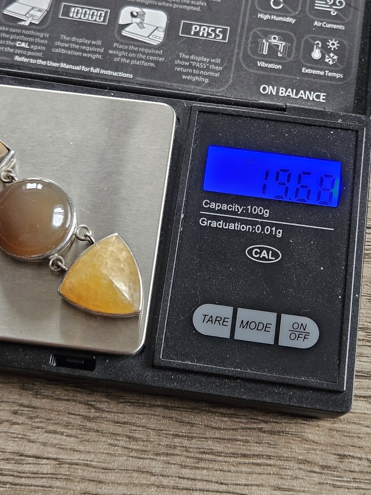 Sterling Silver 925 Pendant With Large Stones - Tigers Eye, Amber? 