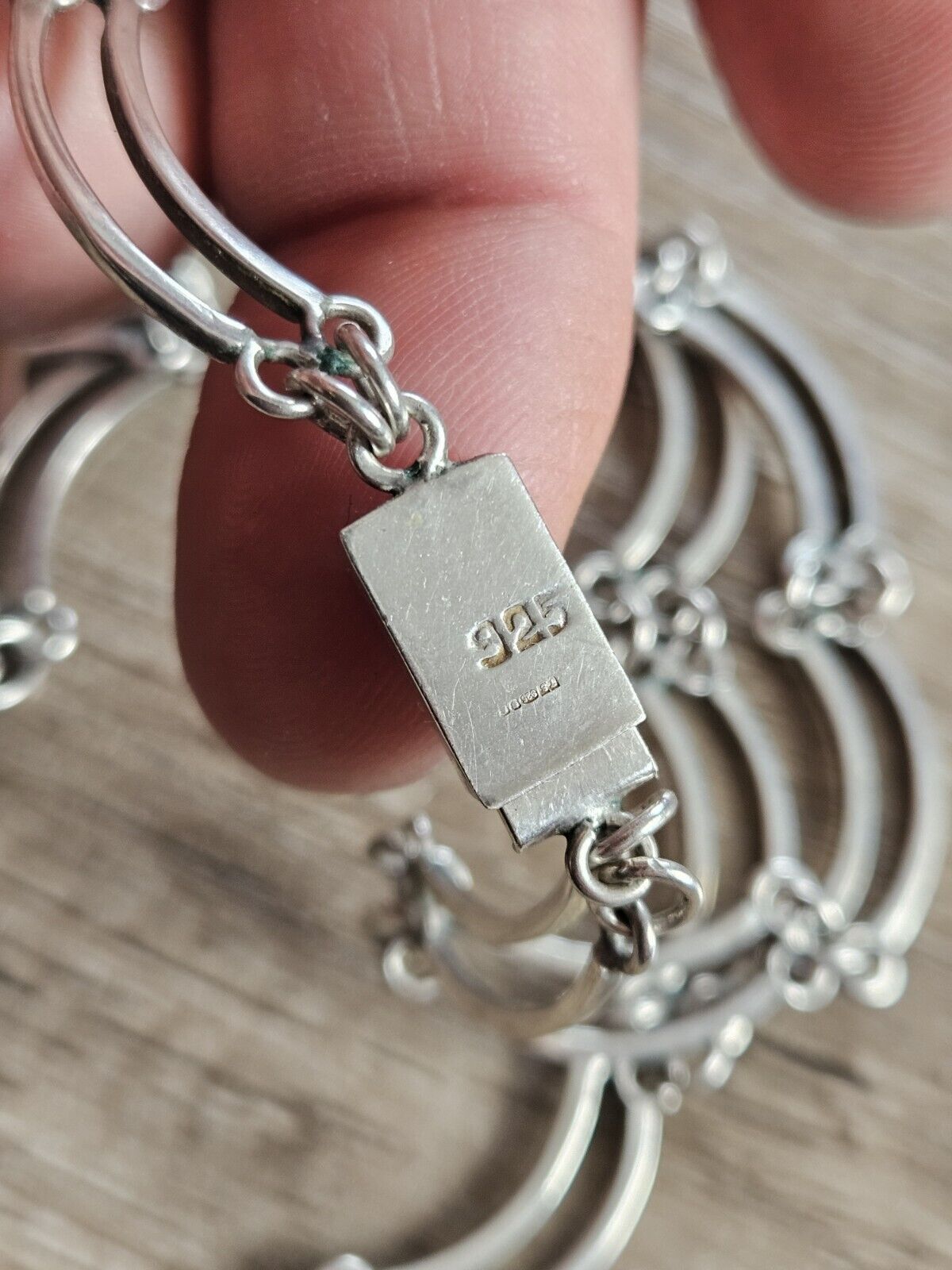 Sterling Silver 925 Choker Necklace Waves Fancy Link Chain - 16 1/2 Inches.