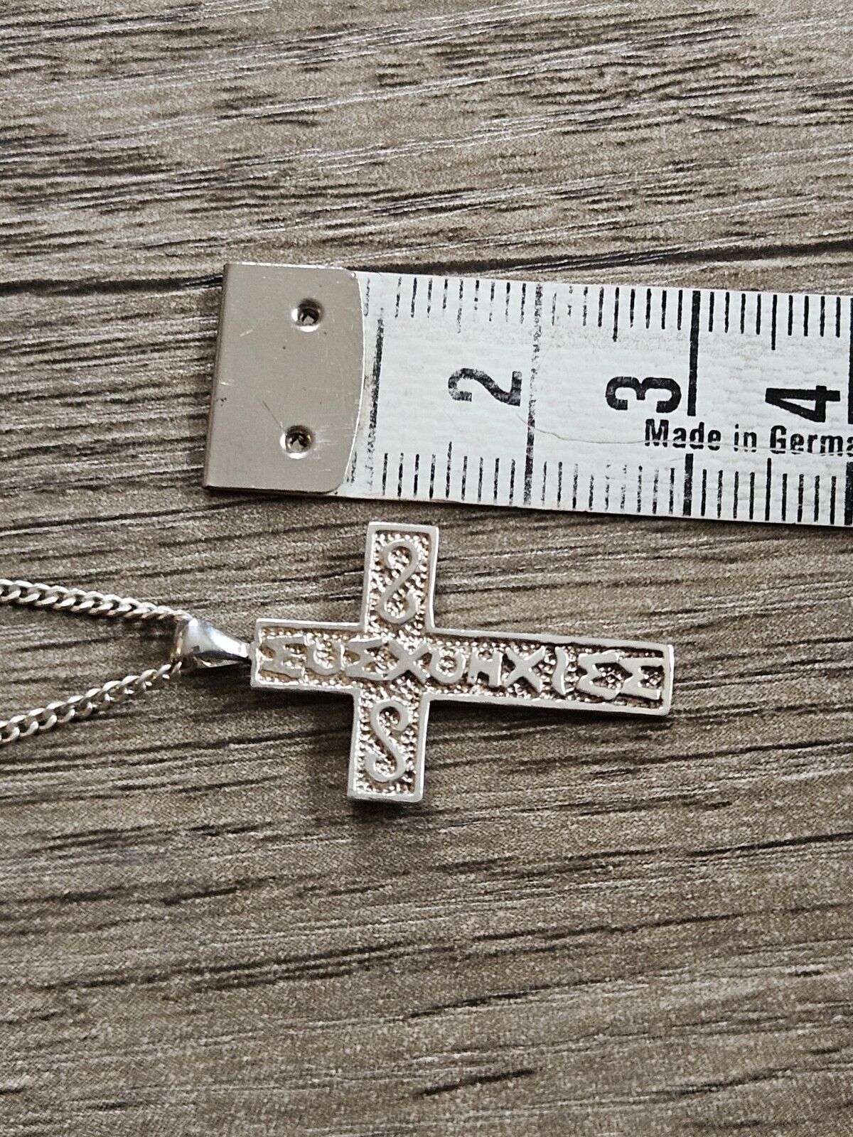 925 Silver Patterned Cross Pendant, Necklace. 48cm Chain. 