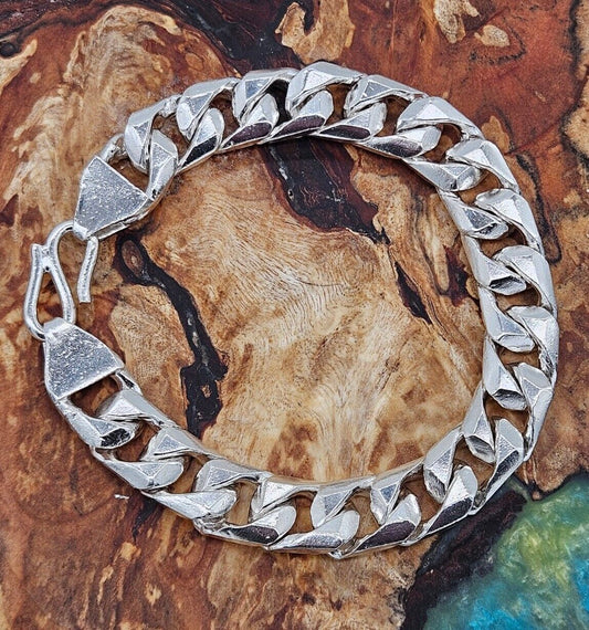 Solid Sterling Silver 925 Curb Bracelet, Hallmarked, 20cm Long. Fancy Link