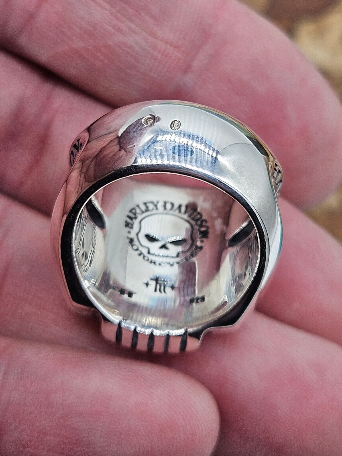 HARLEY-DAVIDSON® BY THIERRY MARTINO Sterling Silver 925 Skull Ring . Size S