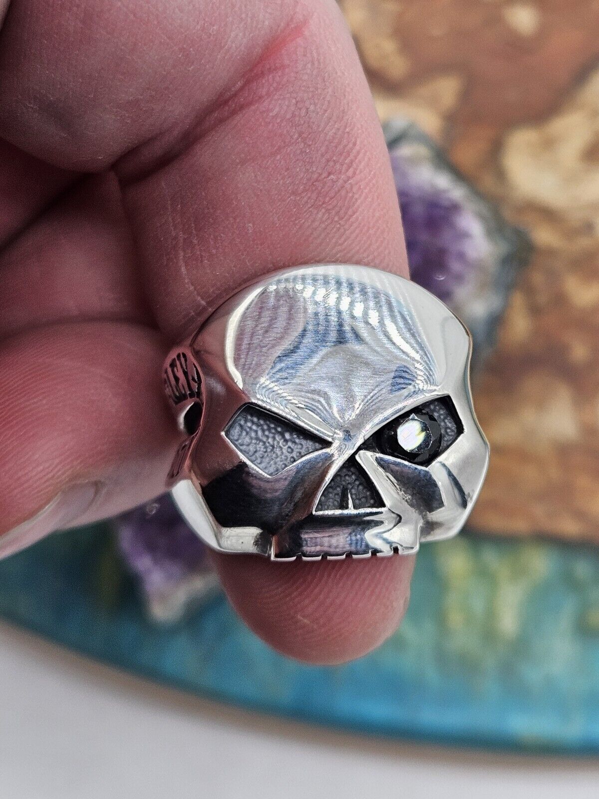 HARLEY-DAVIDSON® BY THIERRY MARTINO Sterling Silver 925 Skull Ring . Size S