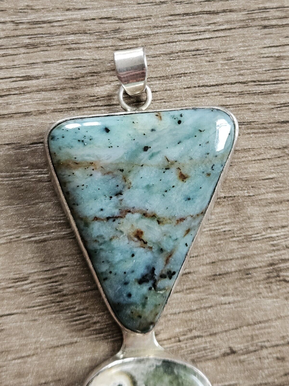 Sterling Silver 925 Pendant With Large Stones - Amazonite, Ocean Jasper? 