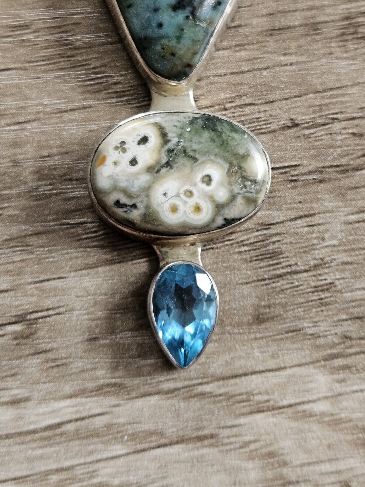 Sterling Silver 925 Pendant With Large Stones - Amazonite, Ocean Jasper? 