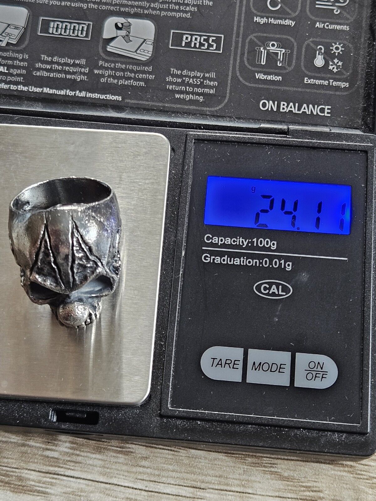 Clown Skull ring, sterling silver 925. Size T 1/2. Heavy.