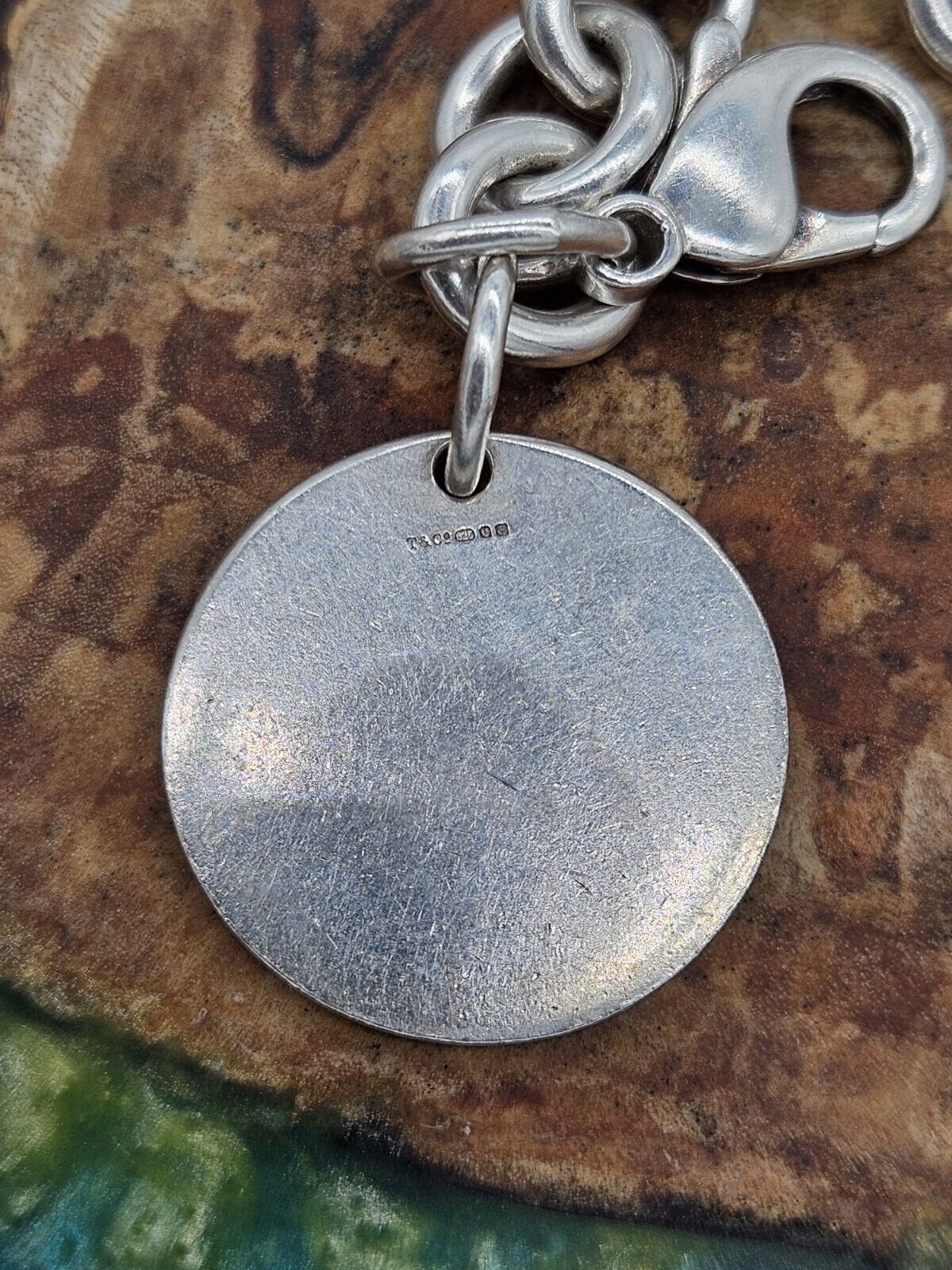 Authentic Tiffany & Co Round Tag Chain Link Bracelet 19cm. Silver 925