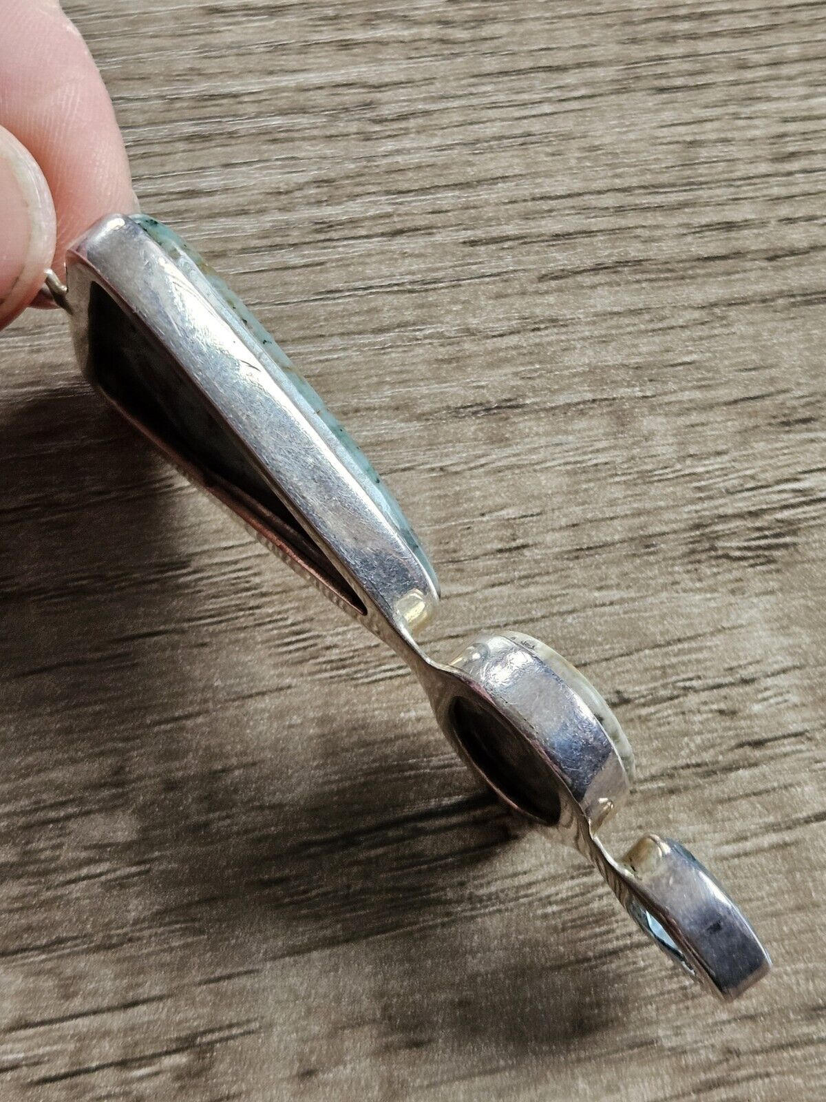 Sterling Silver 925 Pendant With Large Stones - Amazonite, Ocean Jasper? 