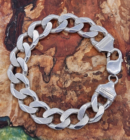 Solid Sterling Silver 925 Curb Link Chain Bracelet Heavy 44g Hallmarked, 19.9cm