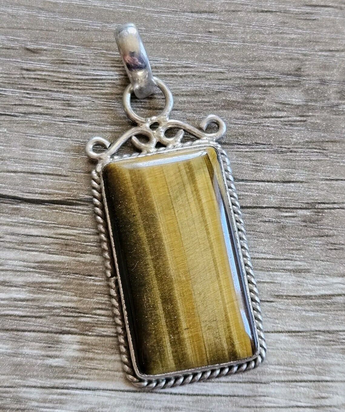 Large Sterling Silver 925 Tigers Eye Pendant. 60mm+