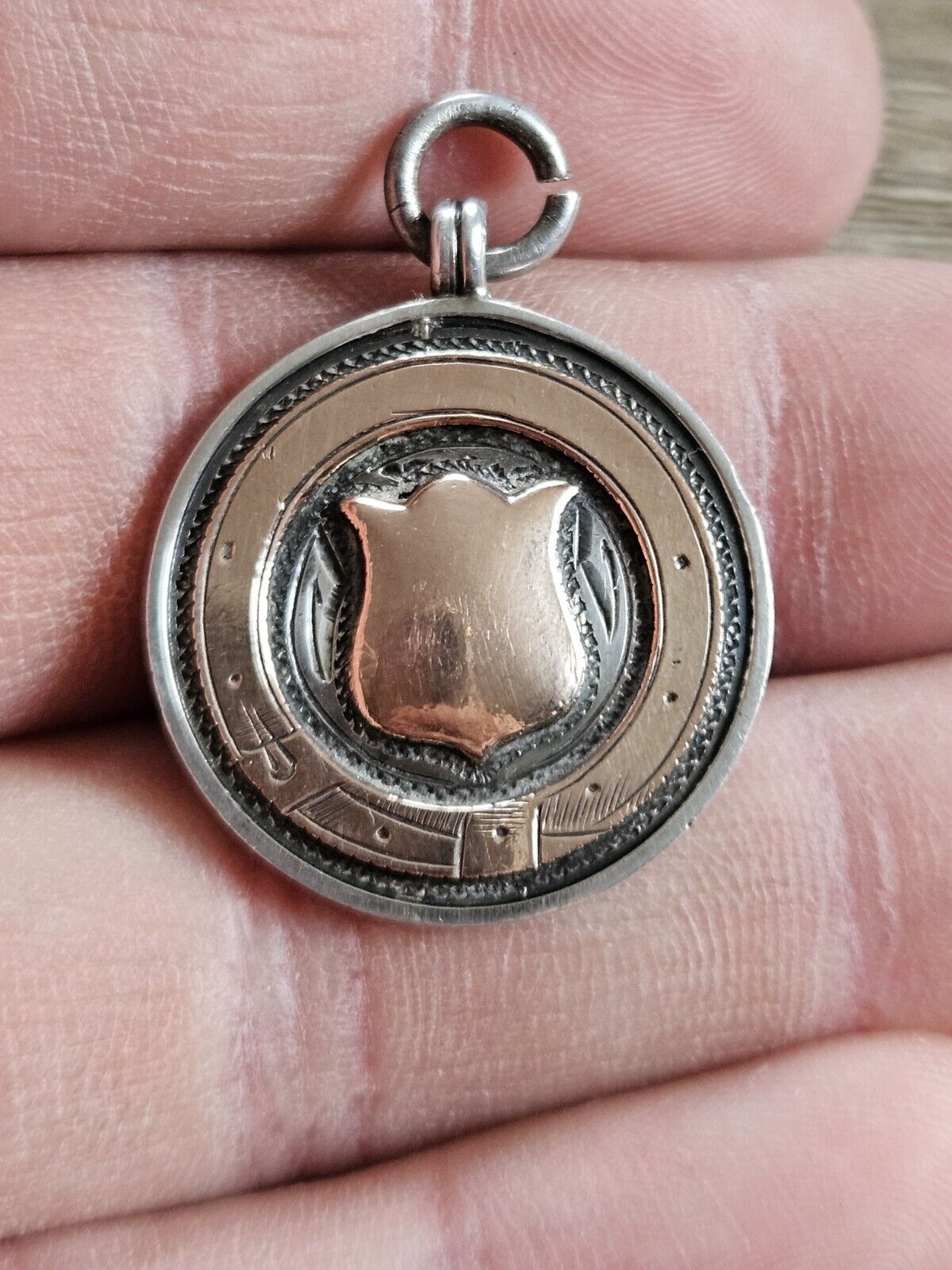 1930 Antique Rose Gold and silver 925 pocket watch fob medal.