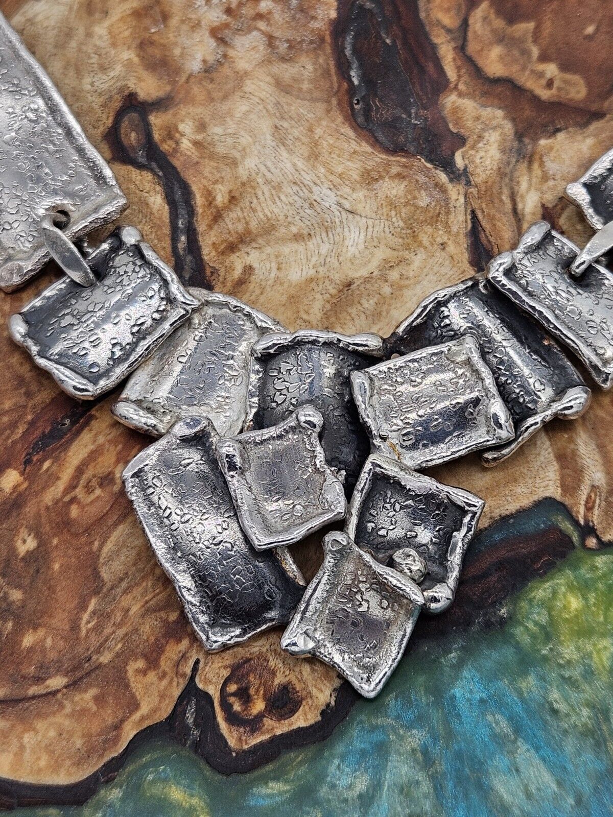 Heavy 925 Sterling Silver Rustic Chain Necklace. Modernist. 16.5 Inches. Natural