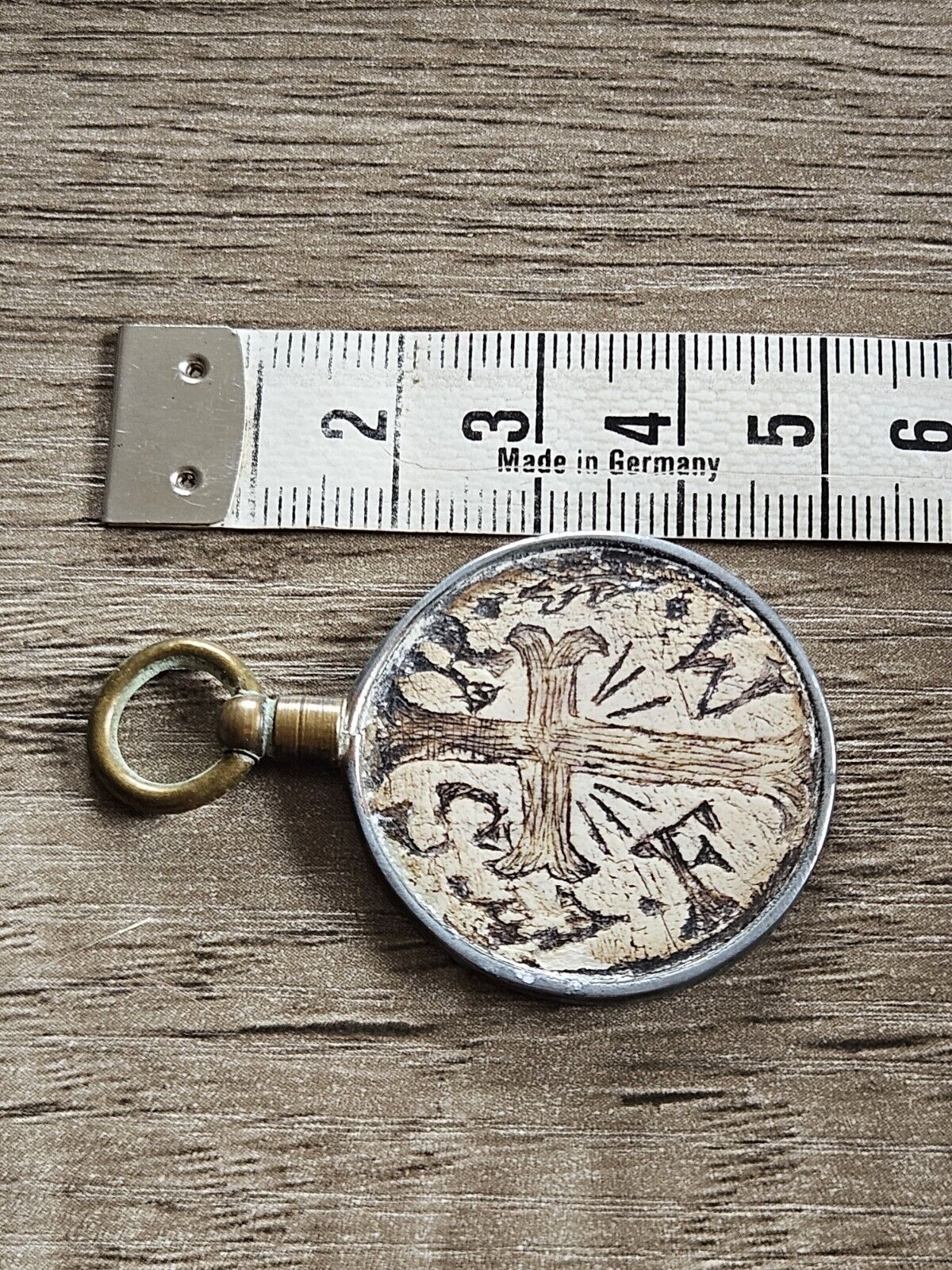 Vintage Ww1 / Ww2 "TRENCH ART" Pendent/Lucky charm, Hand Carved. Cross And Skull