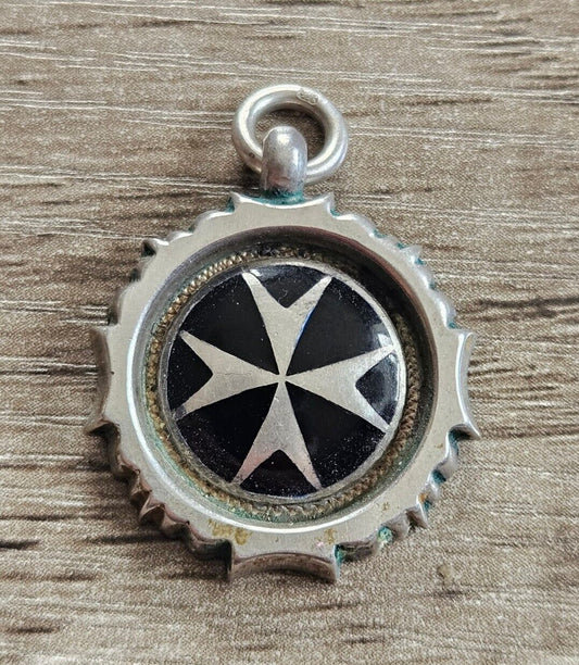 Vintage Sterling Silver 925 & Enamel Albert Chain Fob Medal St John's Ambulance