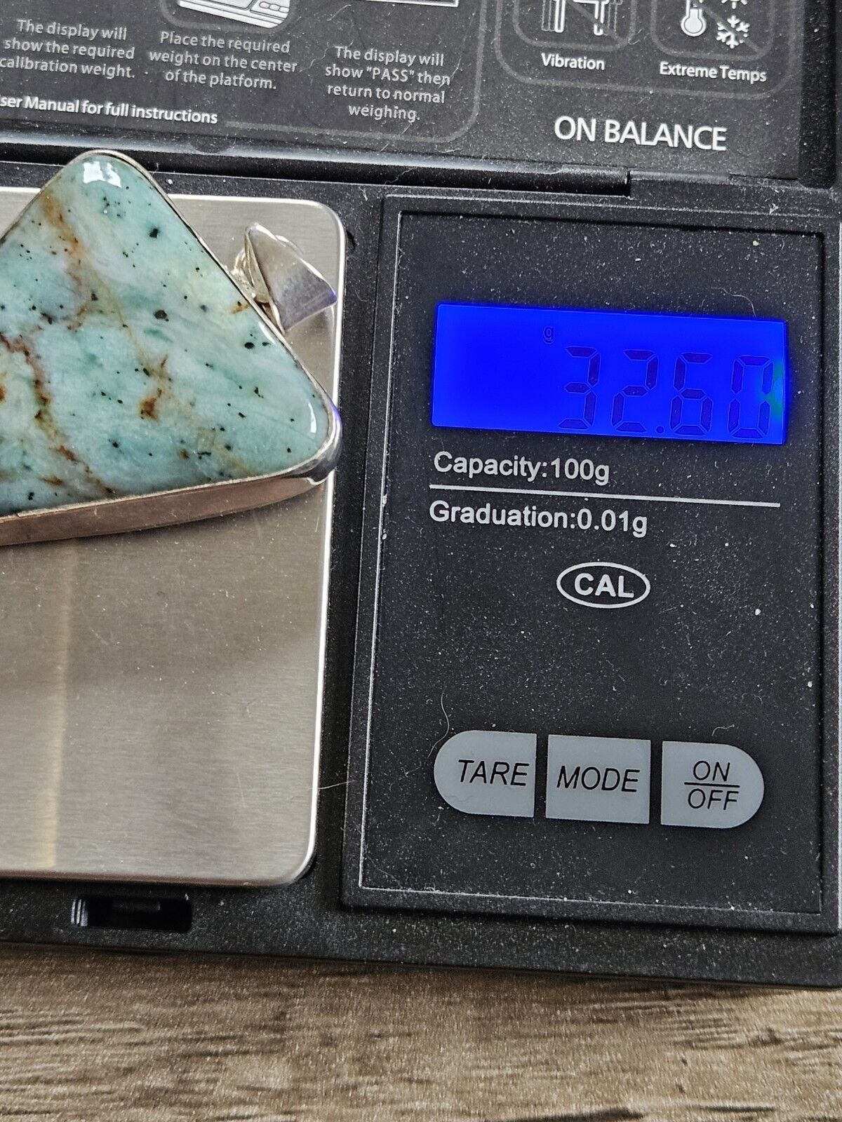 Sterling Silver 925 Pendant With Large Stones - Amazonite, Ocean Jasper? 