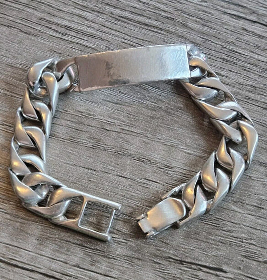 Solid 925 Sterling Silver ID Tag Identity Bracelet Heavy 54g, 8 Inches.